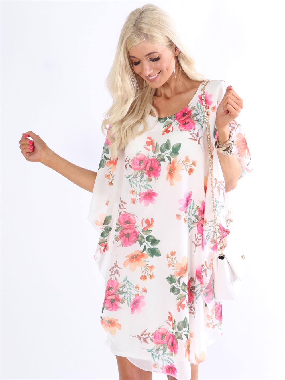 Kenya Flower - Tunikaklänning med chiffonglager i blommigt tryck